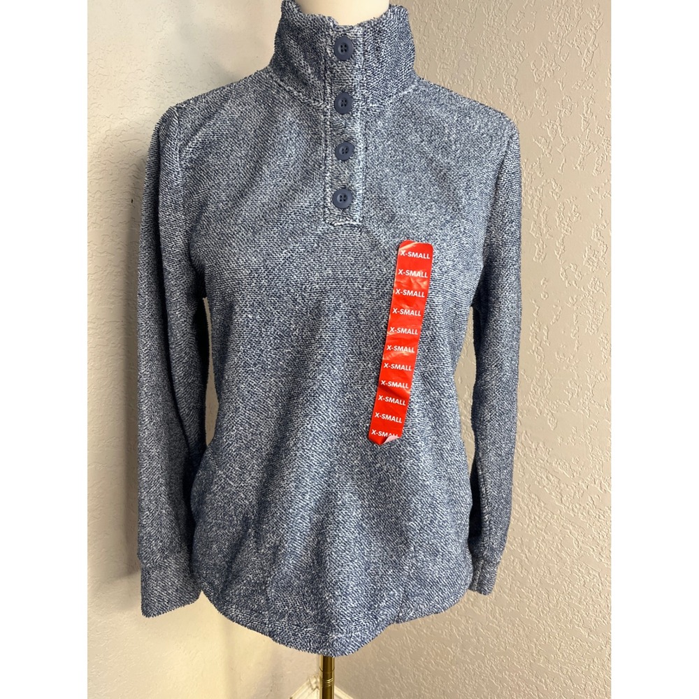 Eddie Bauer Pullover Sweater Womens XS Extra Small Blue Button Mock Neck